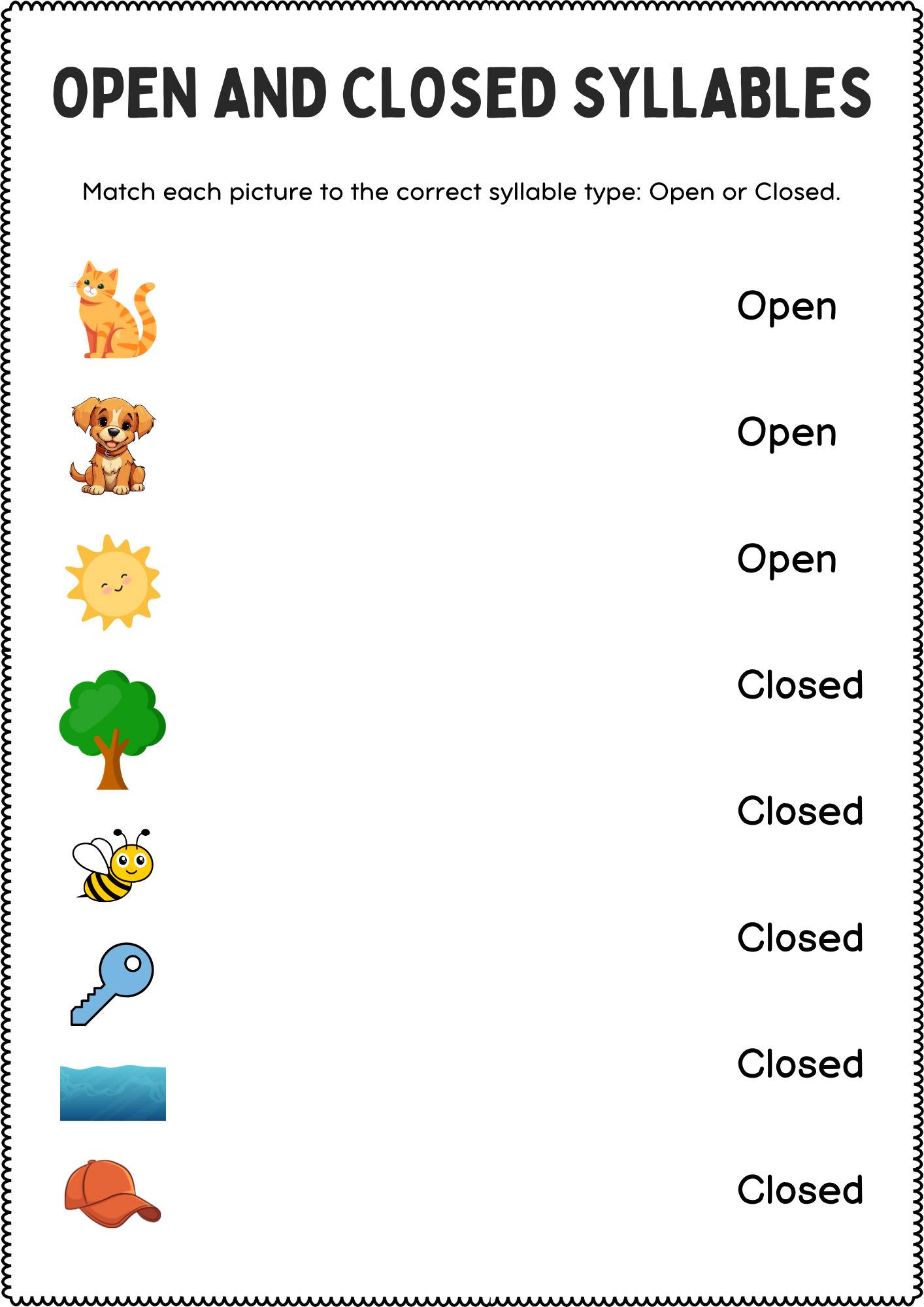 open and closed syllables worksheets