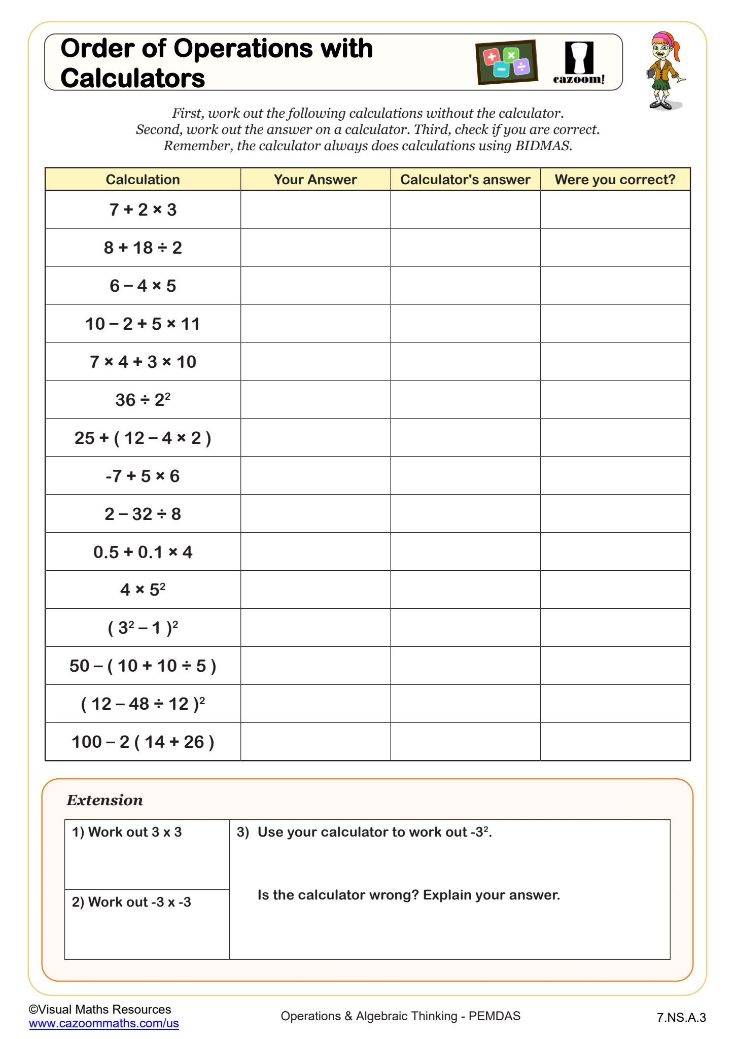 Order Of Operations With Calculators Worksheet Fun And Engaging 7th Grade PDF Worksheets Cazoom Math