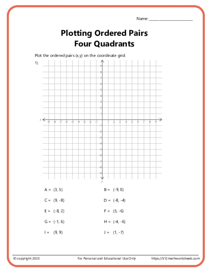 cartesian plane worksheet