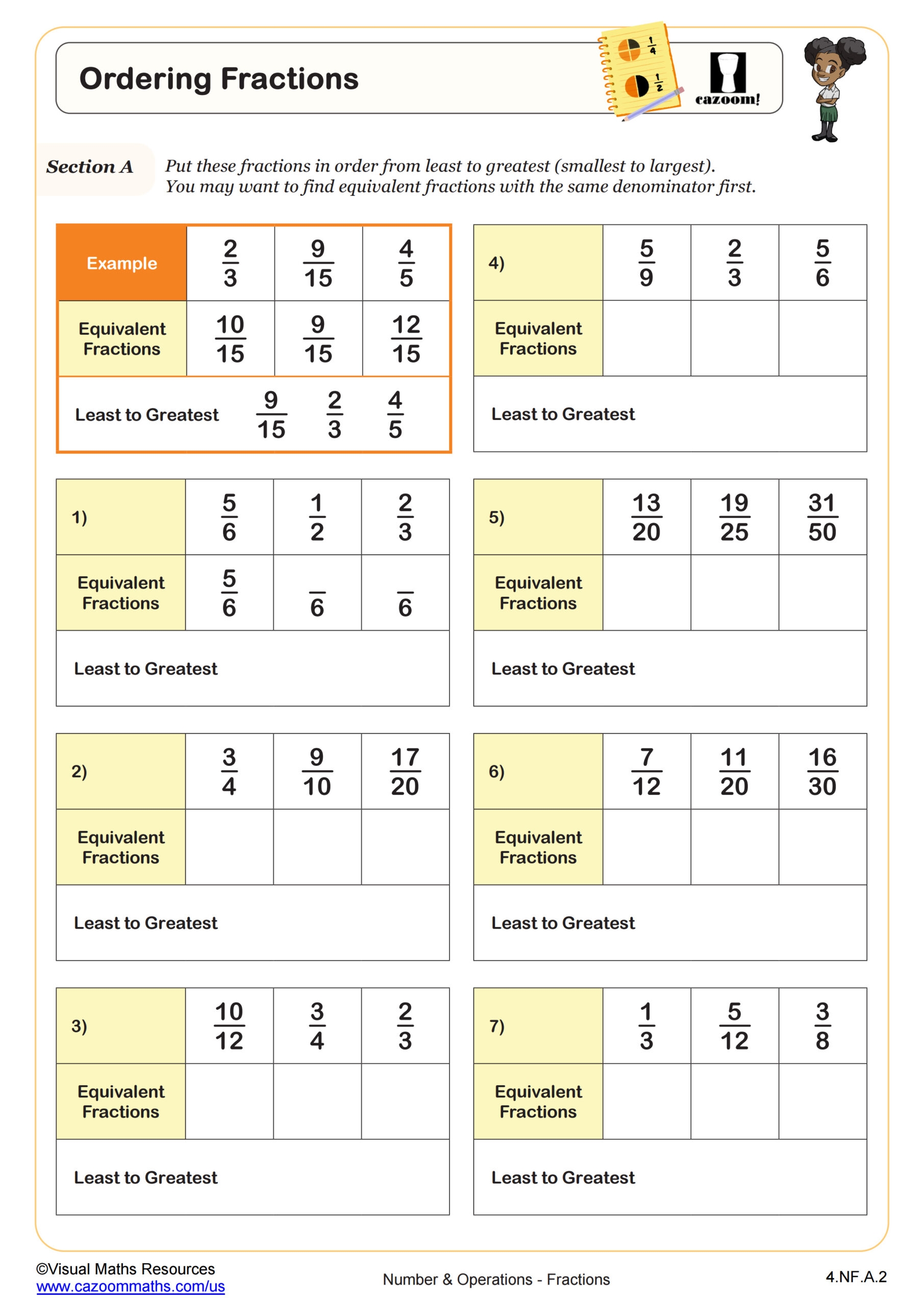 ordering fractions worksheet