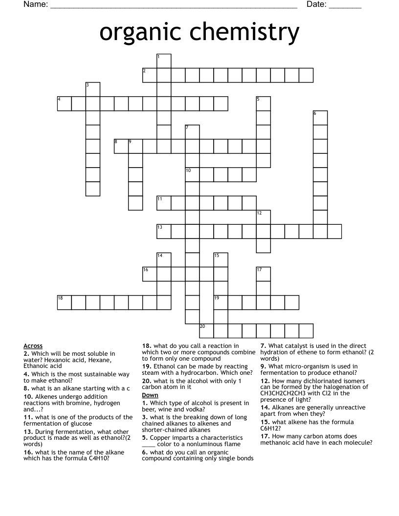 Organic Chemistry Crossword WordMint Organic Chemistry Crossword WordMint