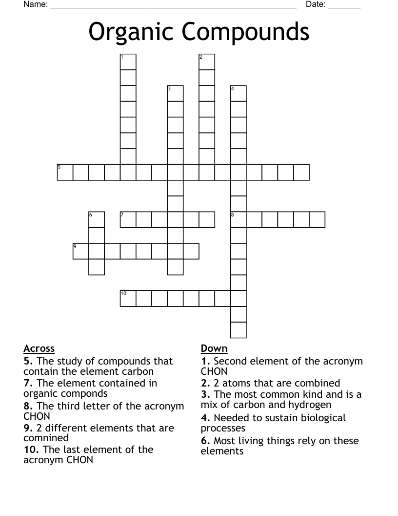 Organic Compounds Crossword WordMint Organic Compounds Crossword WordMint