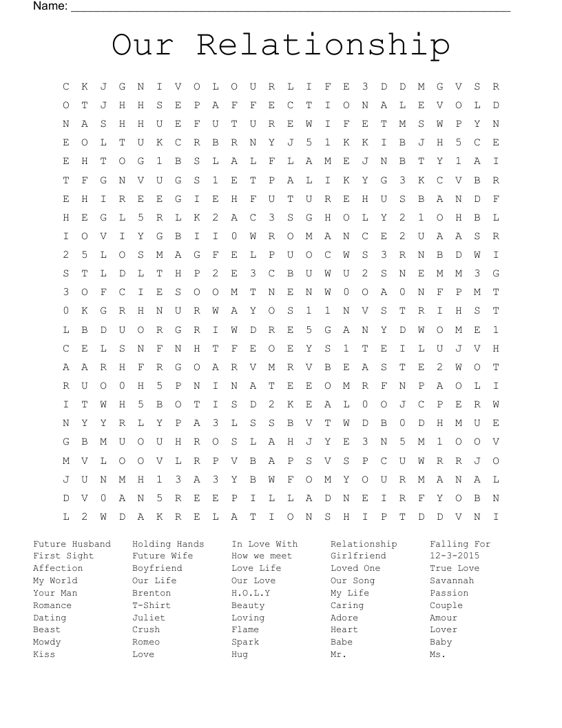 Our Relationship Word Search WordMint