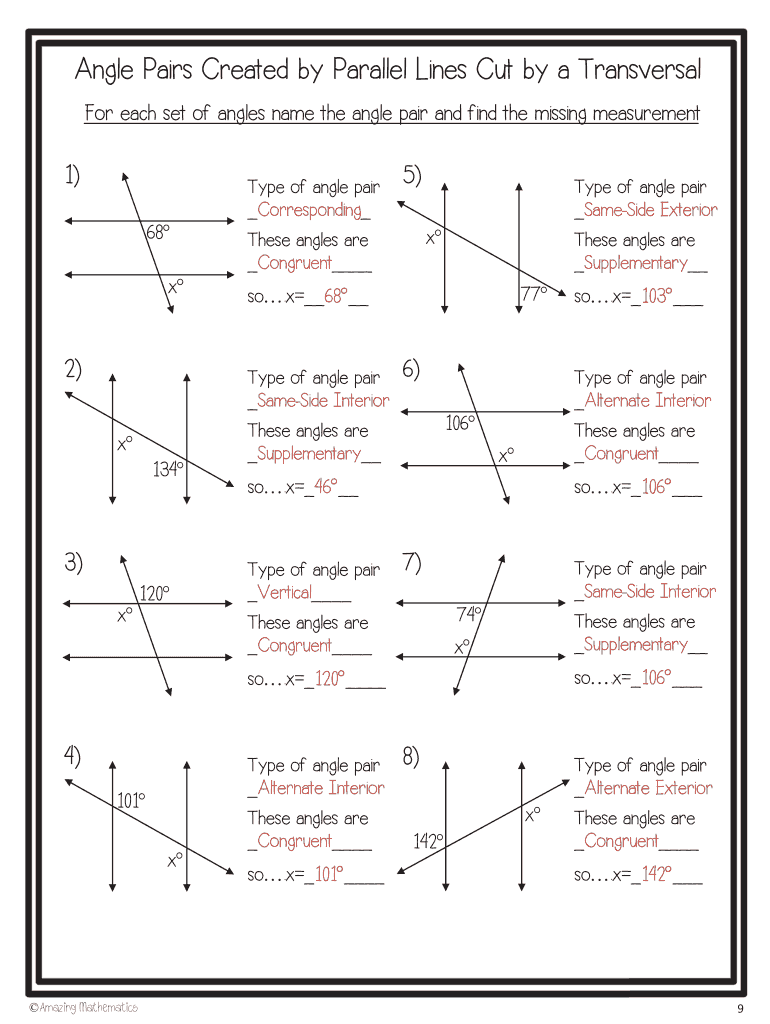 Parallel Lines Cut By A Transversal Worksheet Fill Out Sign Online DocHub