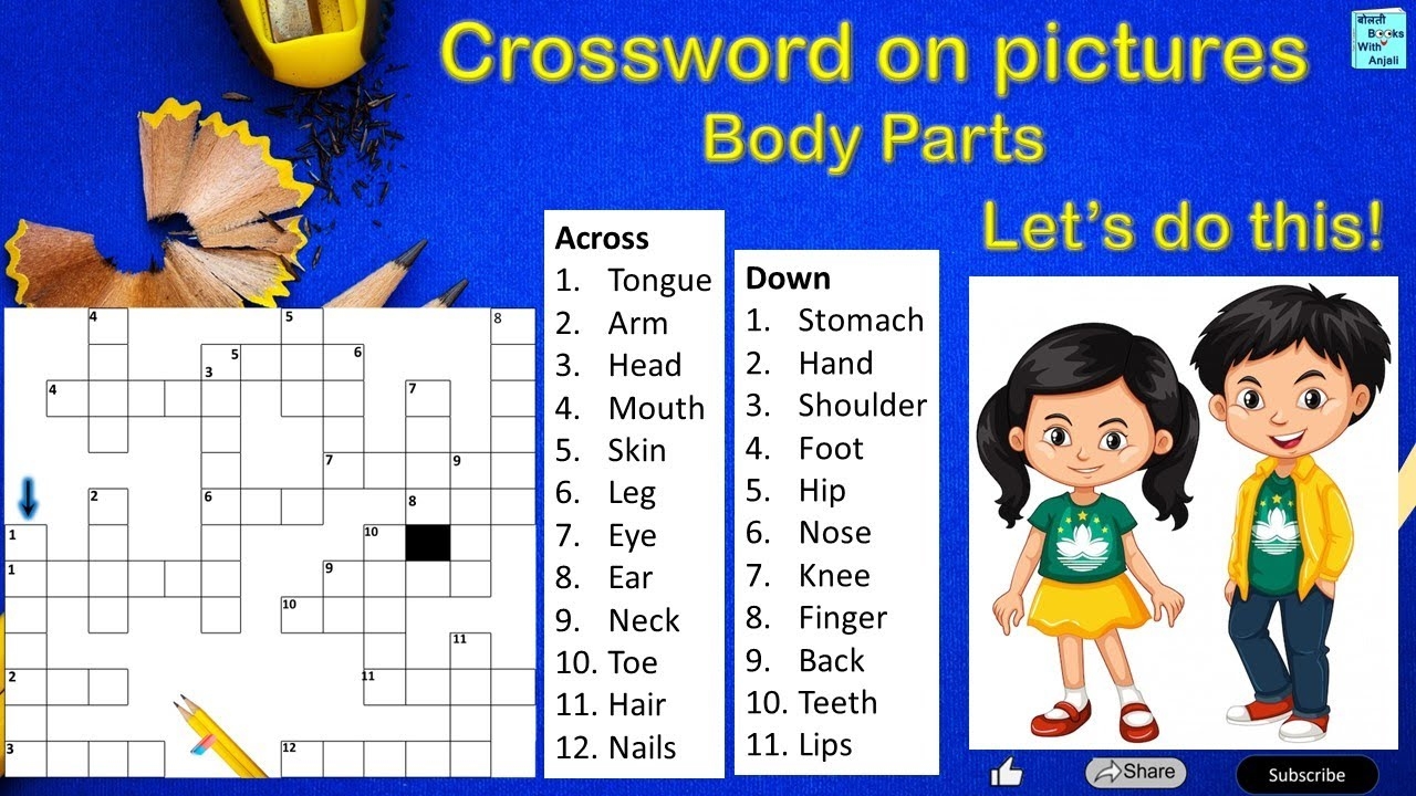 Part 2 Crossword On Pictures All Body Parts Also Sense Organs English Vocabulary Activity Video YouTube