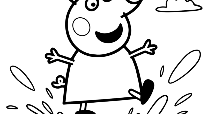 Peppa Pig Jumping In A Puddle Coloring Page Easy Drawing Guides