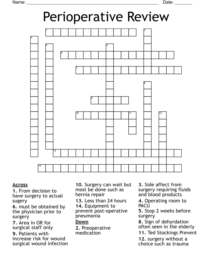 Perioperative Review Crossword WordMint