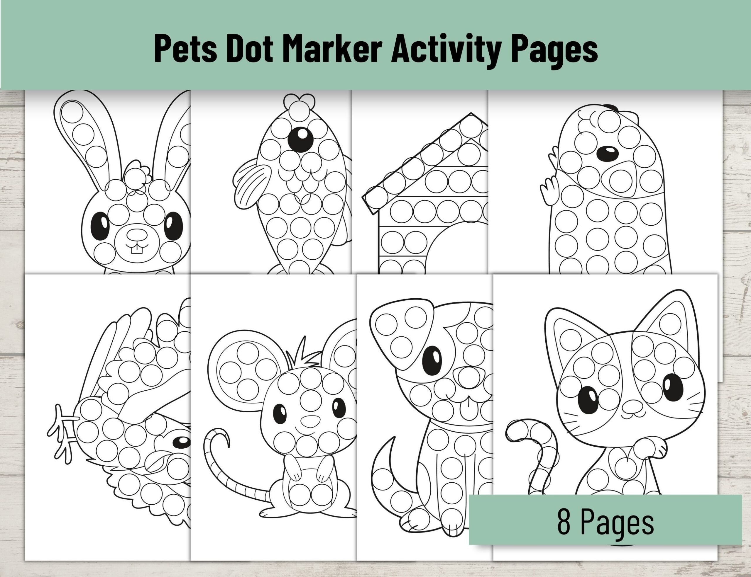 Pets Dot Marker Printable Activity Pages Do A Dot Coloring Do A Dot Printable Animals Dot Marker Activity Pre school Activity Etsy