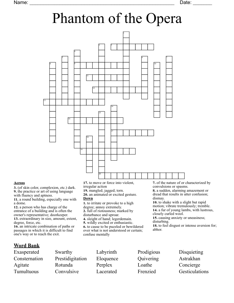 Phantom Of The Opera Crossword WordMint Phantom Of The Opera Crossword WordMint
