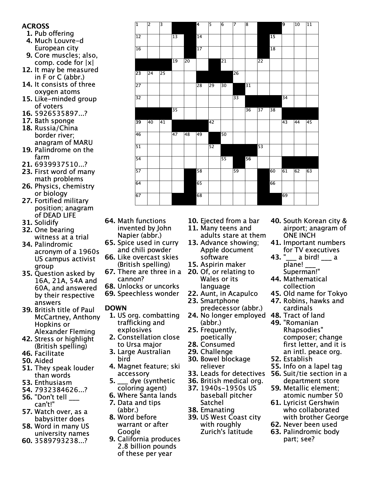 Pi Day 2024 Crossword Puzzle Math Scholar