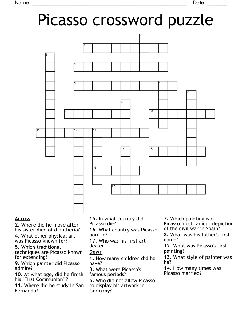 Picasso Crossword Puzzle WordMint