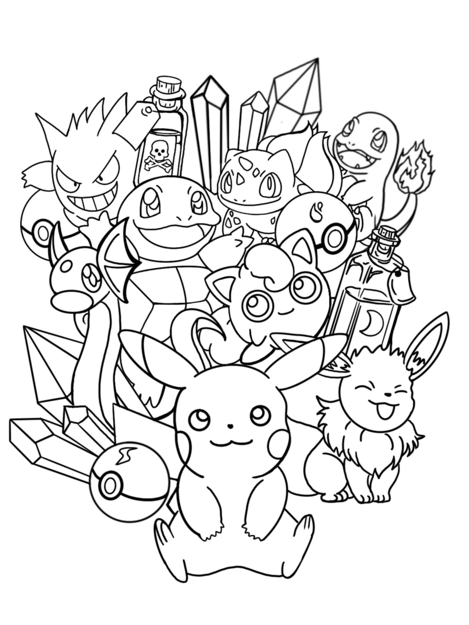 Pikachu Friends With Crystals Potions coloring Page Etsy Pikachu Friends With Crystals Potions coloring Page Etsy