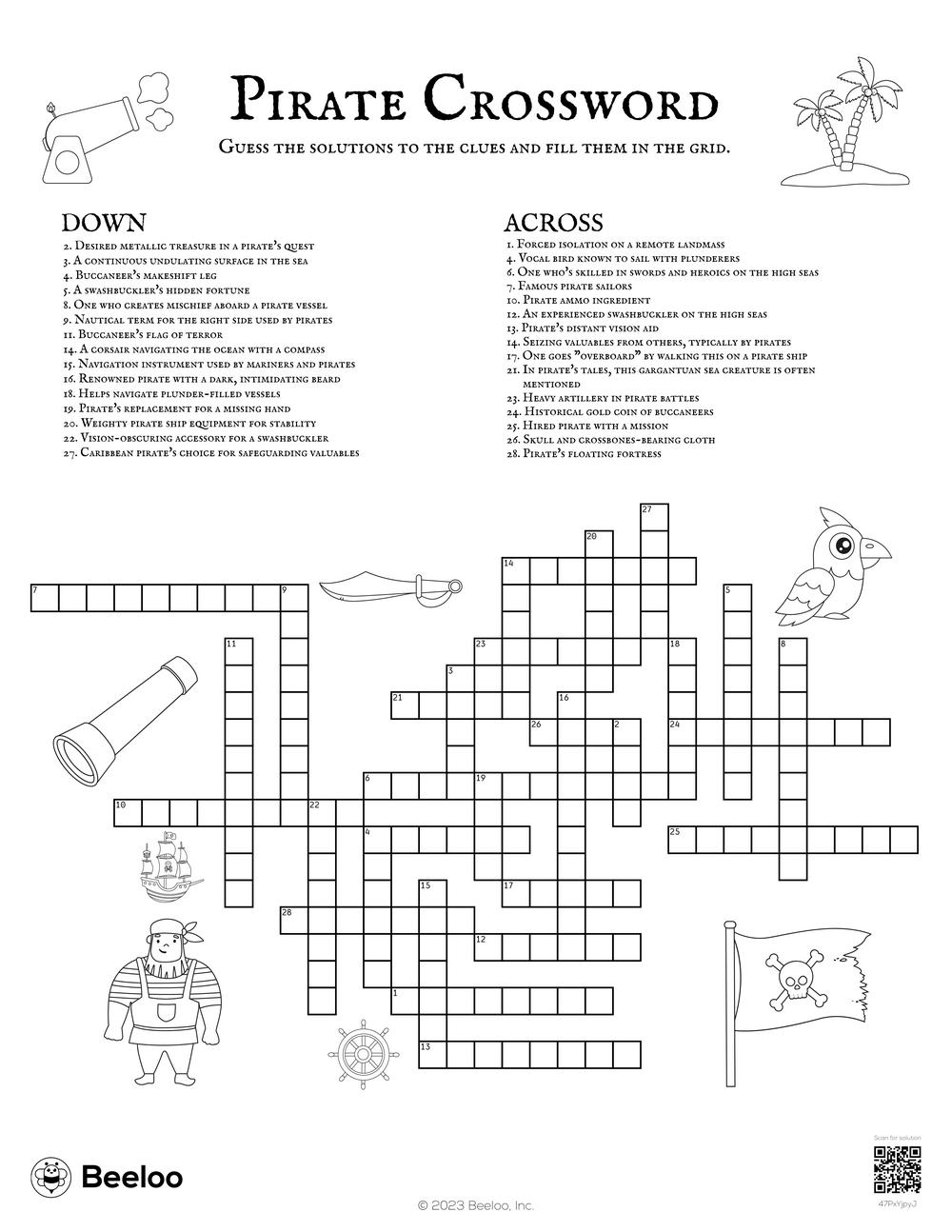 Pirate Crossword Beeloo Printable Crafts And Activities For Kids