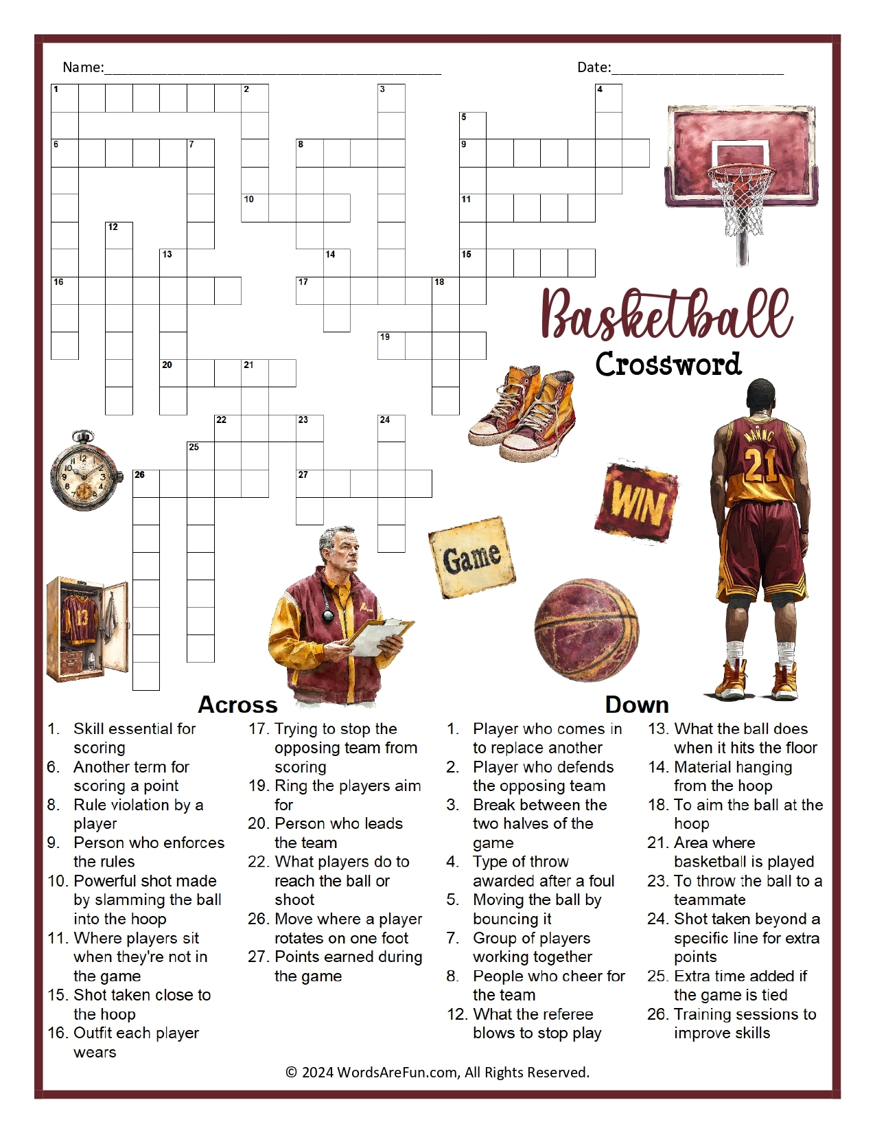 Played Basketball Crossword Puzzle Played Basketball Crossword Puzzle