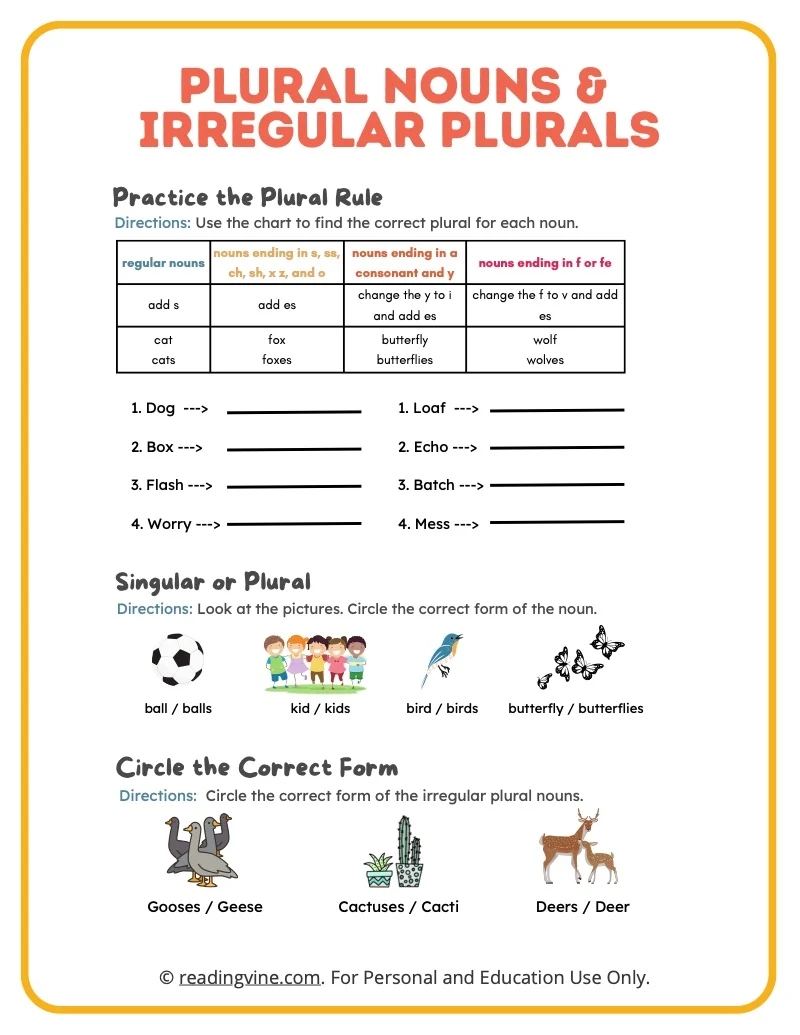 Plural Irregular Plural Nouns Worksheets ReadingVine Plural Irregular Plural Nouns Worksheets ReadingVine