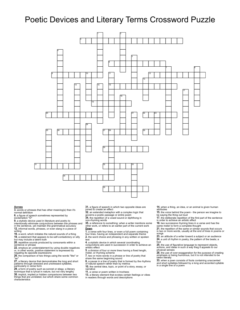 Poetic Devices And Literary Terms Crossword Puzzle WordMint