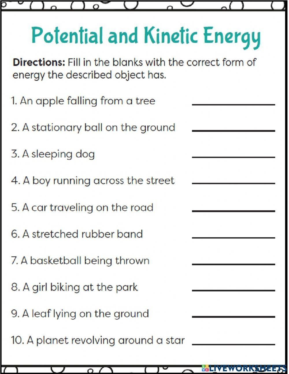 Potential And Kinetic Energy Exercise Worksheets Library Potential And Kinetic Energy Exercise Worksheets Library