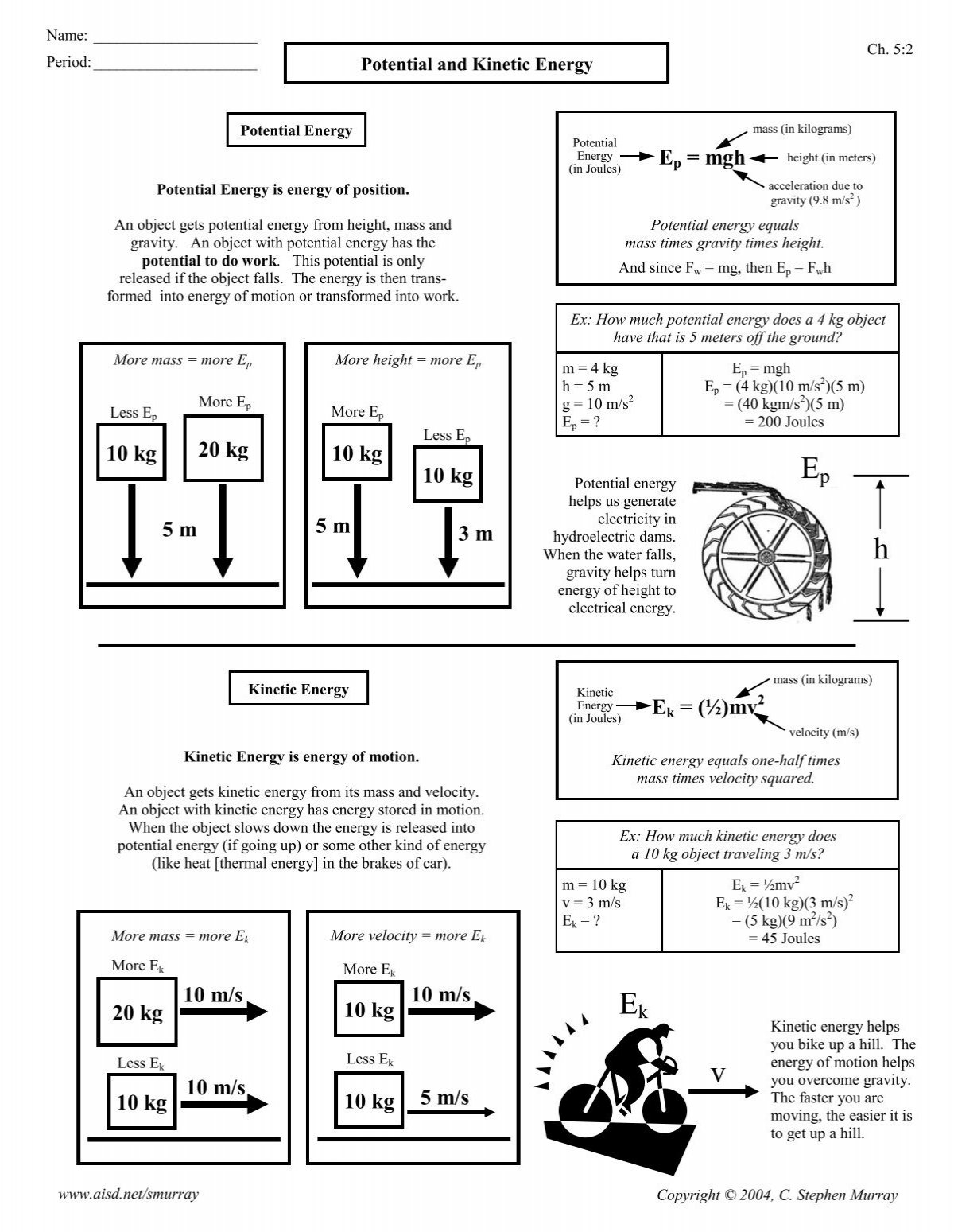 potential and kinetic energy worksheet potential and kinetic energy worksheet