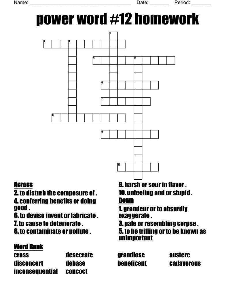 Power Word 12 Homework Crossword WordMint Power Word 12 Homework Crossword WordMint