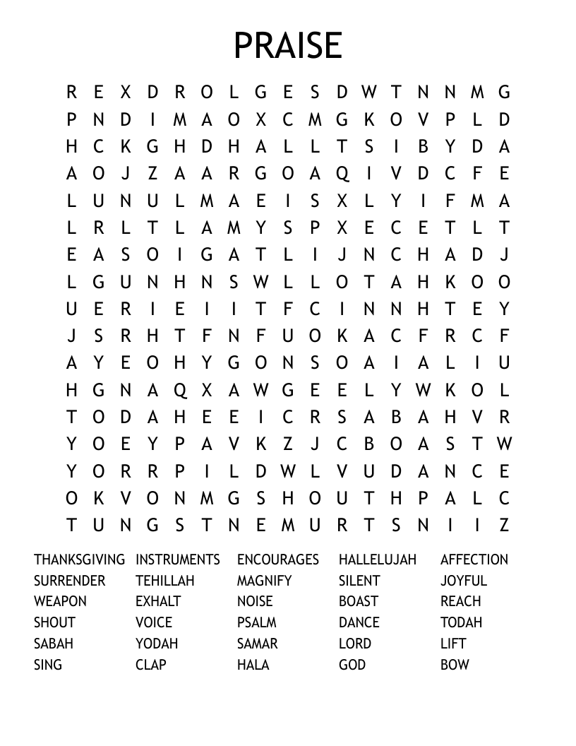 PRAISE Word Search WordMint PRAISE Word Search WordMint