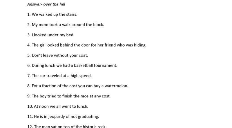 Prepositional Phrases Worksheets Identifying Prepositional Phrases Worksheet