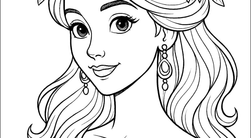 Pretty Princess With Flower Crown Princess Coloring Pages