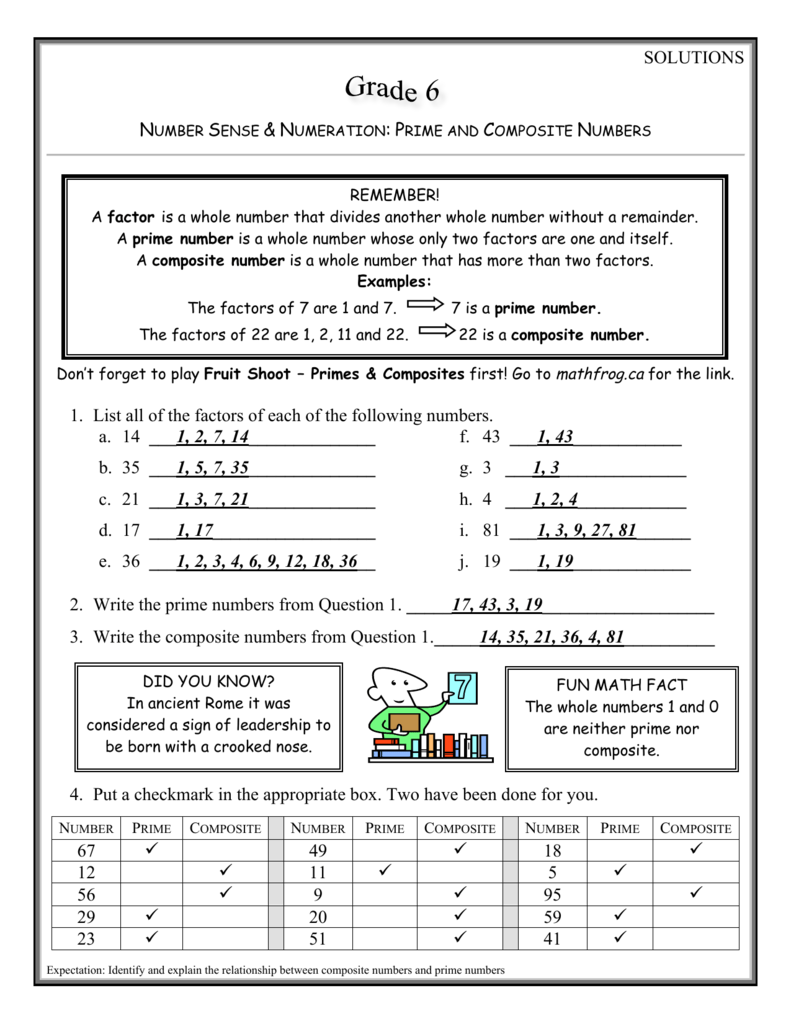 Prime Composite Numbers Worksheet Grade 6 Prime Composite Numbers Worksheet Grade 6