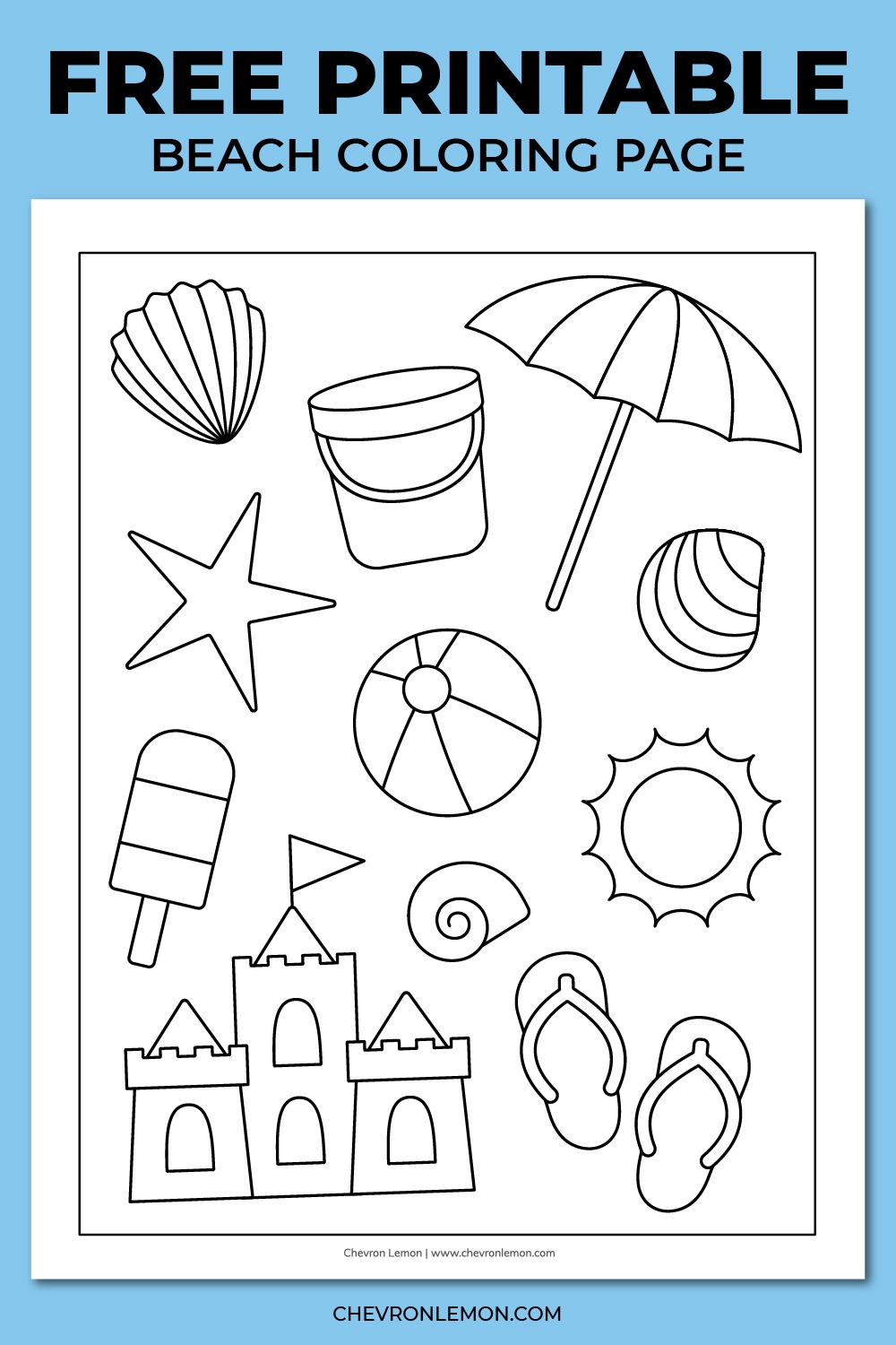 Printable Beach Coloring Page Chevron Lemon