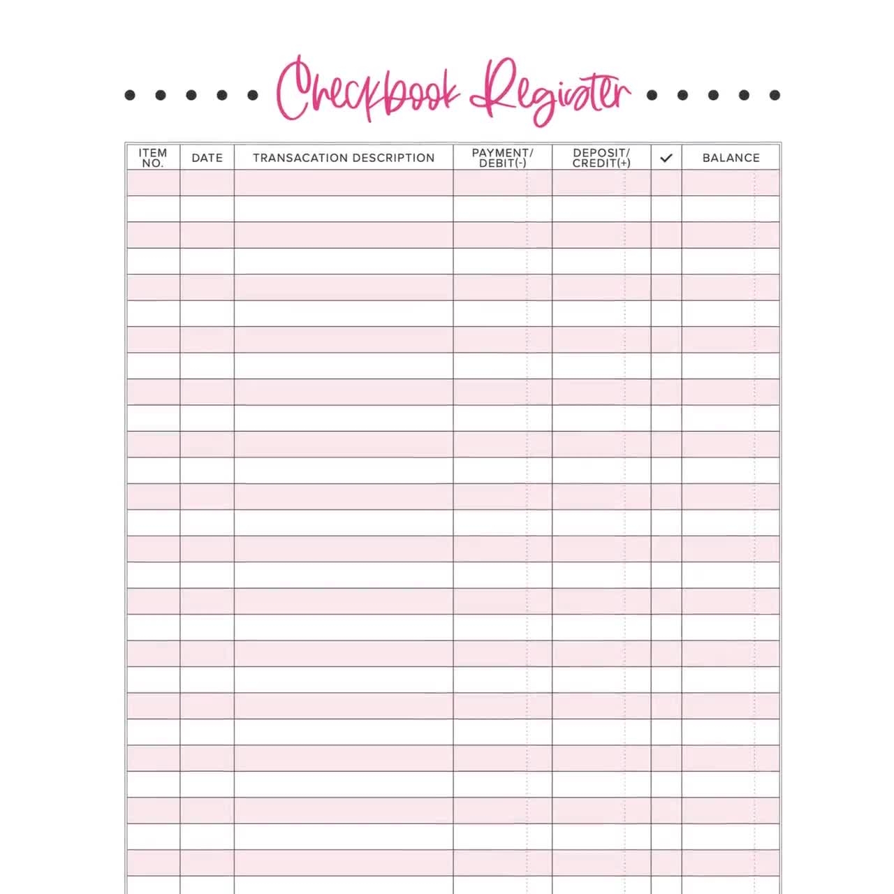 checkbook register printable