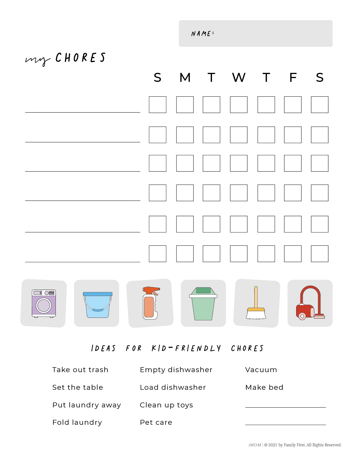 chore list chart printables