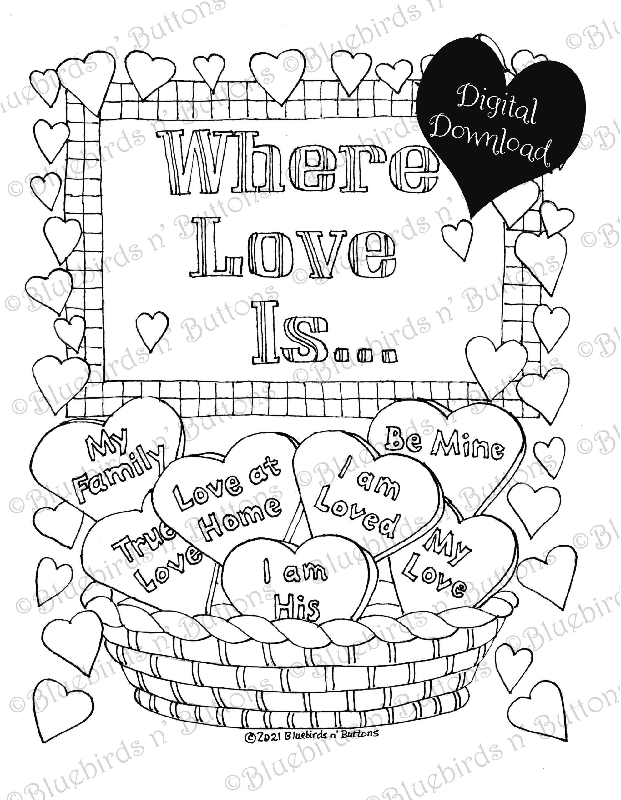 Printable Coloring Page February Where Love Is Adult Coloring Digital Download Etsy