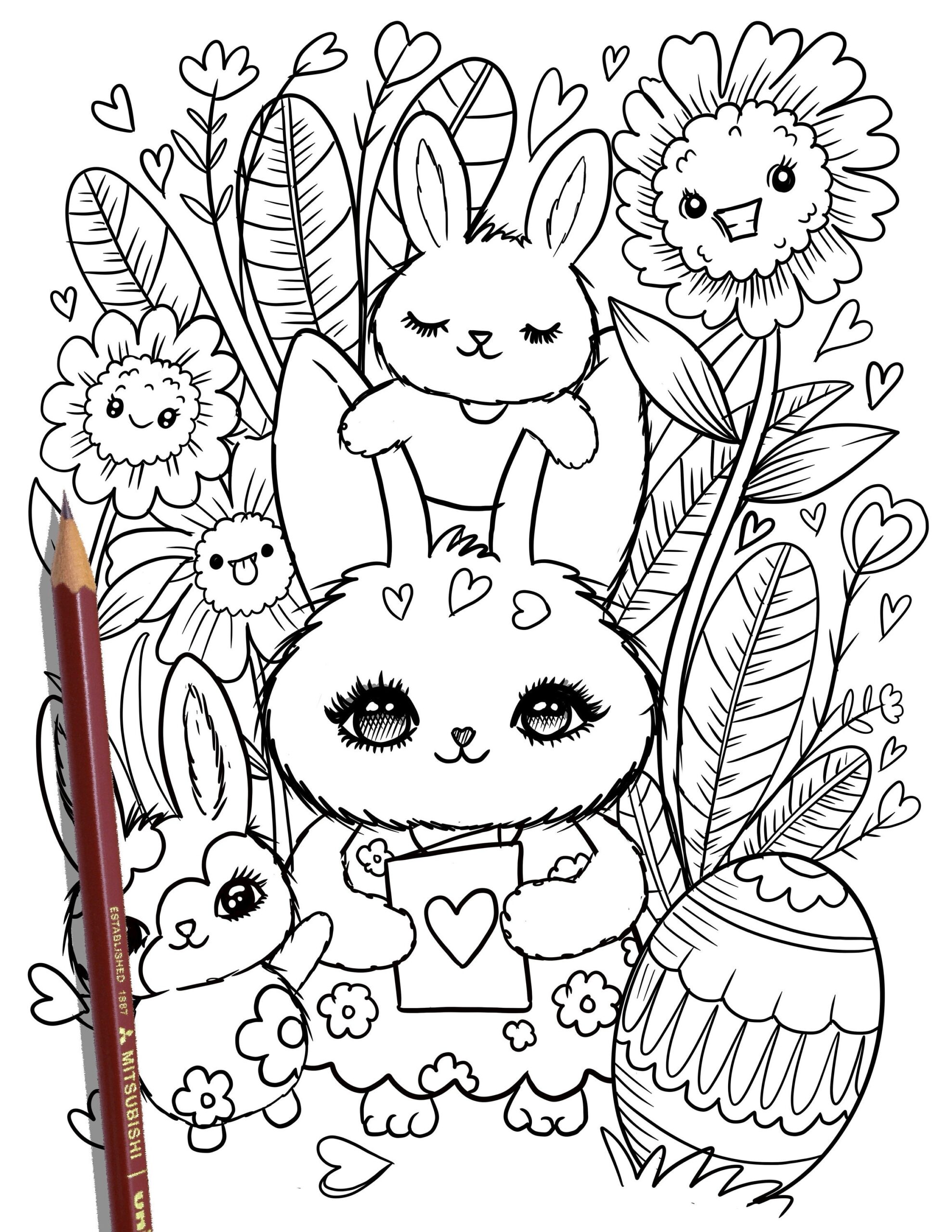 PRINTABLE Cute Easter Coloring Page Hand drawn Coloring Sheet Easter Doodles Coloring Page Kids Coloring Page Adult Coloring Etsy