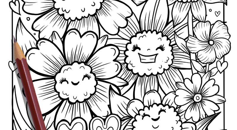 PRINTABLE Cute Flowers Coloring Page Hand drawn Coloring Sheet Flowers Doodles Coloring Page Kids Coloring Page Adult Coloring Etsy Israel