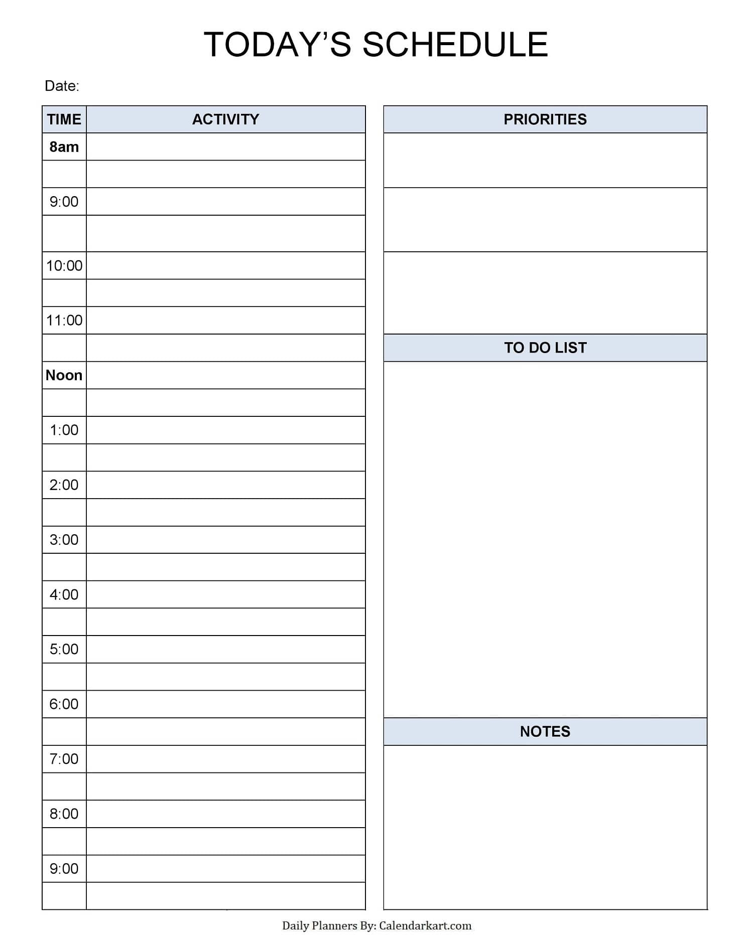 Printable Daily Planner Template Calendarkart