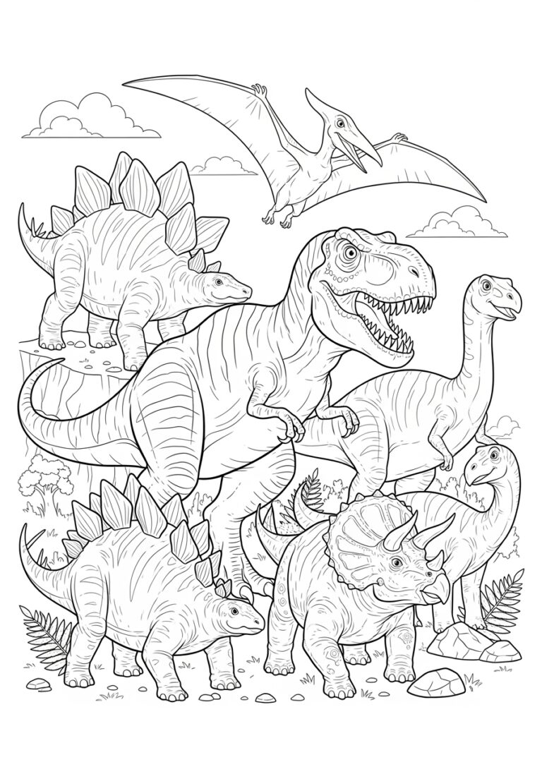 Printable Dinosaur Drawing For Kids Coloring Fun