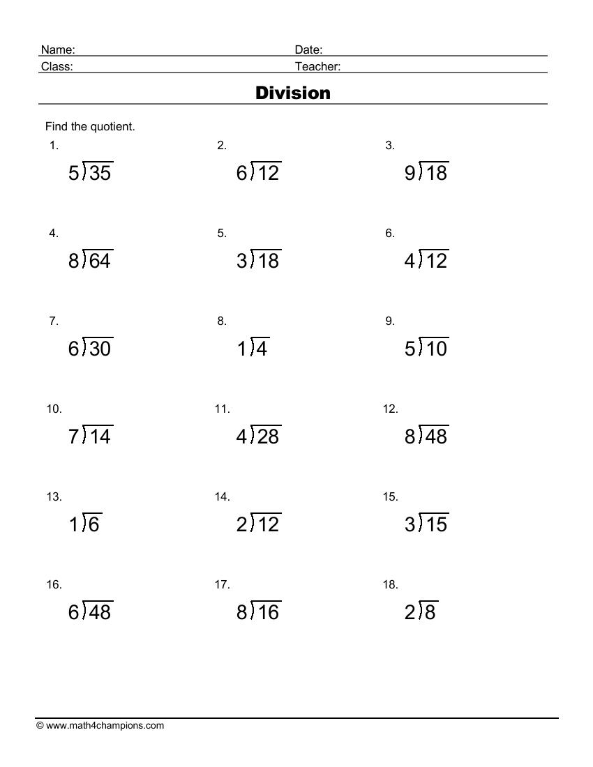 division worksheets grade 6