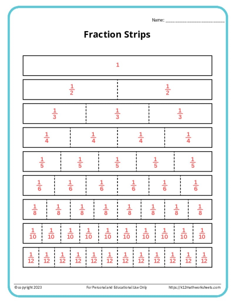 Printable Fraction Strips Tool To Understand Fractions Printable Fraction Strips Tool To Understand Fractions