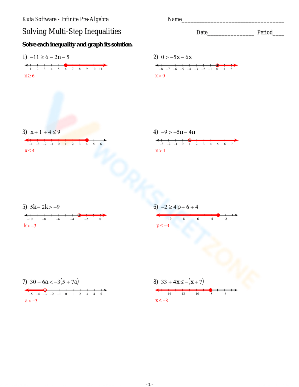 two step inequalities worksheet