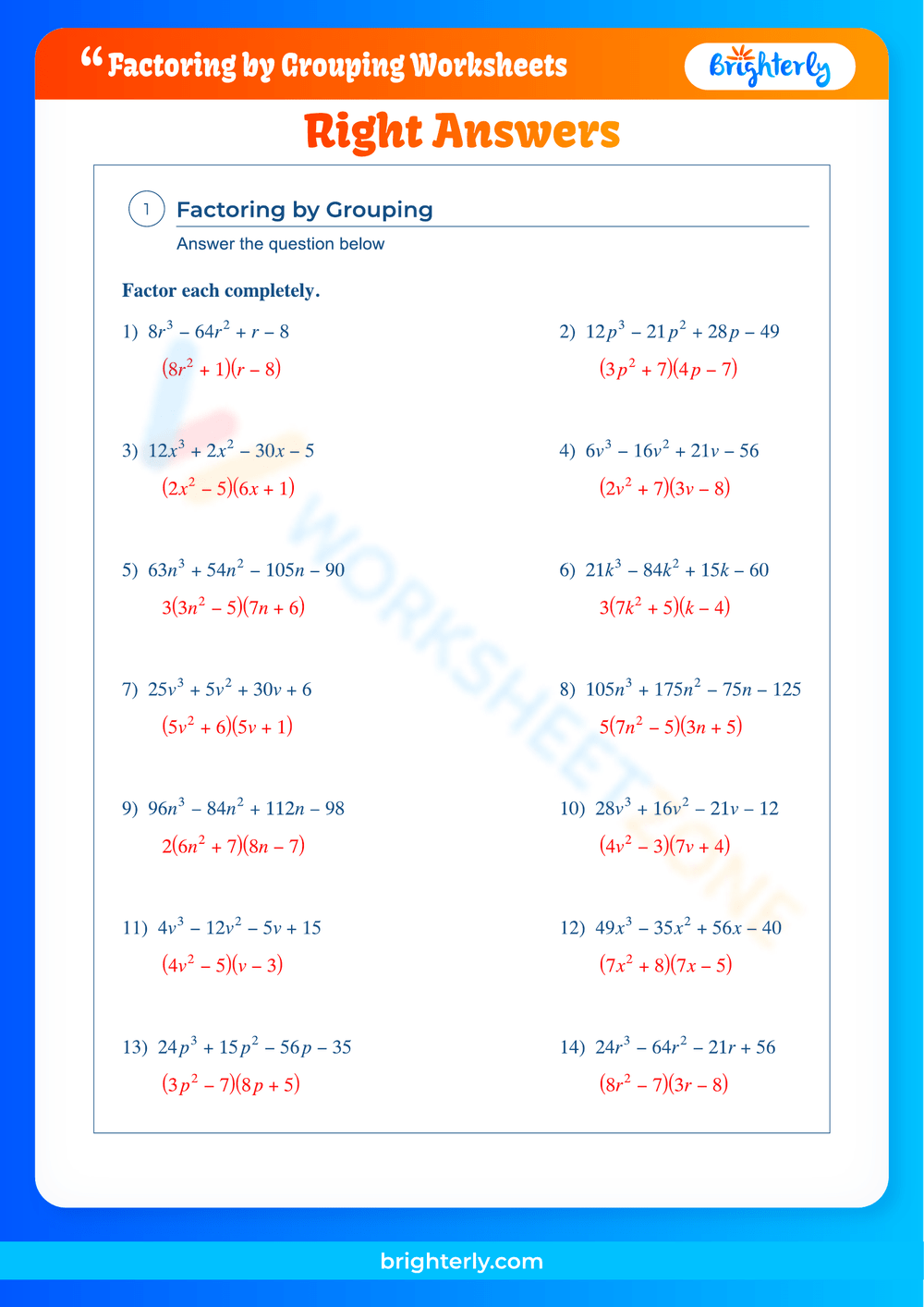 Printable Grade 8 Factoring By Grouping Worksheets Printable Grade 8 Factoring By Grouping Worksheets