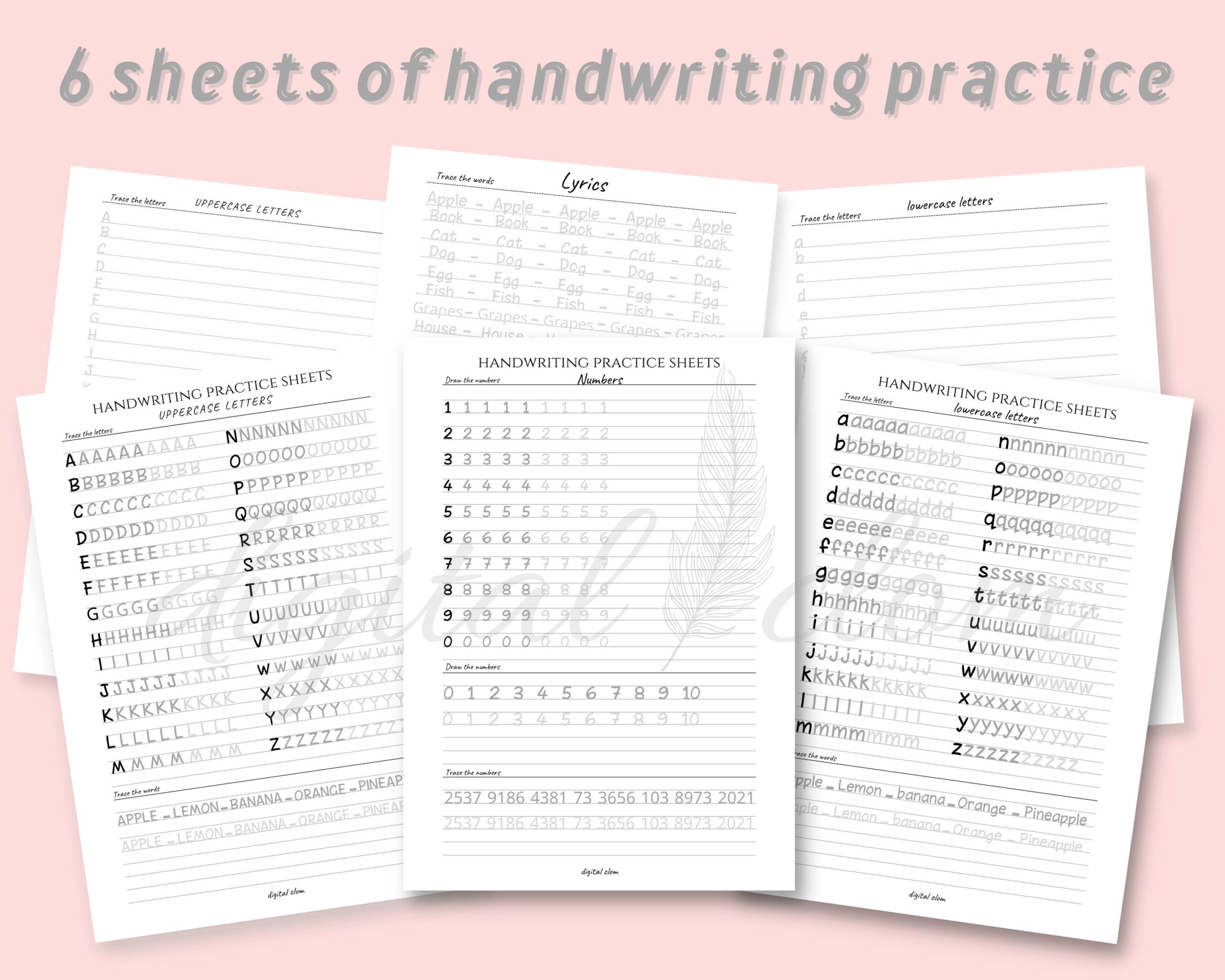 Printable Handwriting Worksheets 6 Pages Handwriting Practice letters And Words And Numbers For Kids And Adults PDF File Only Etsy
