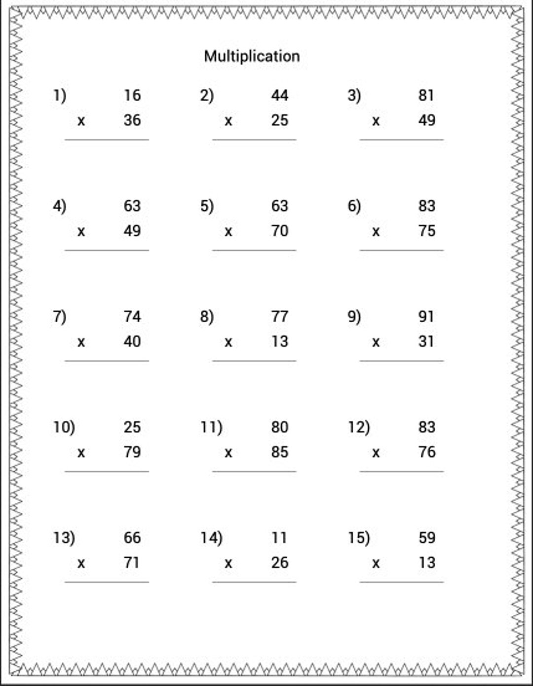 easy multiplication worksheets