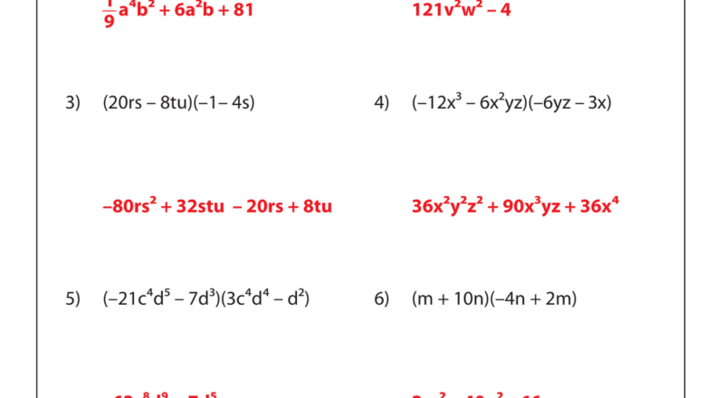 Printable Multiplying Polynomials Worksheets