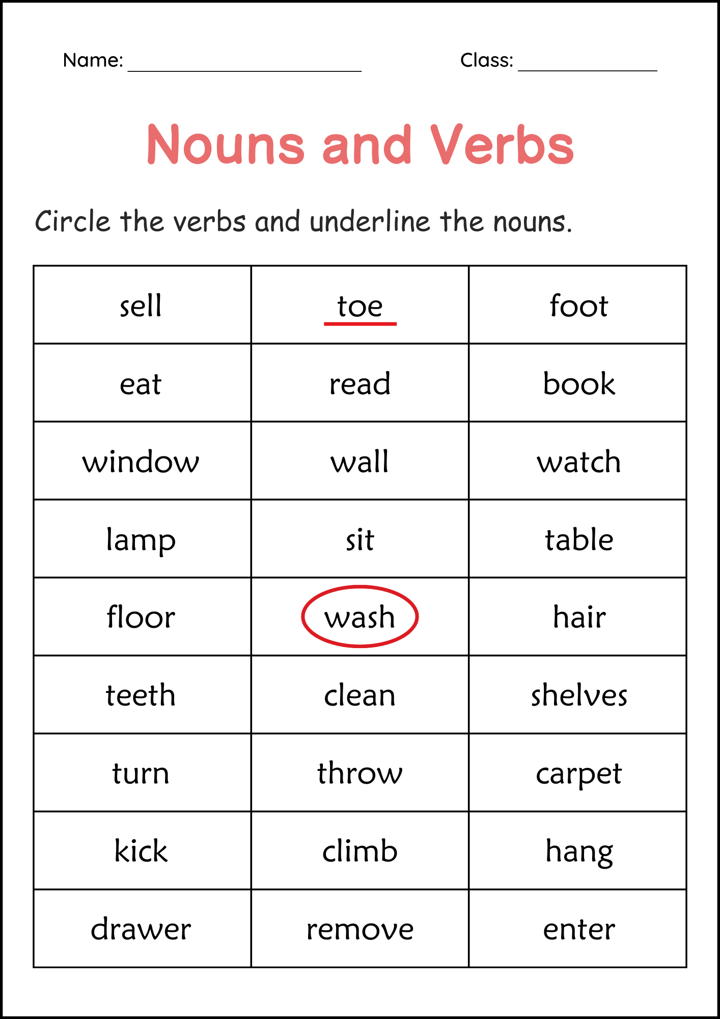 nouns and verbs worksheets