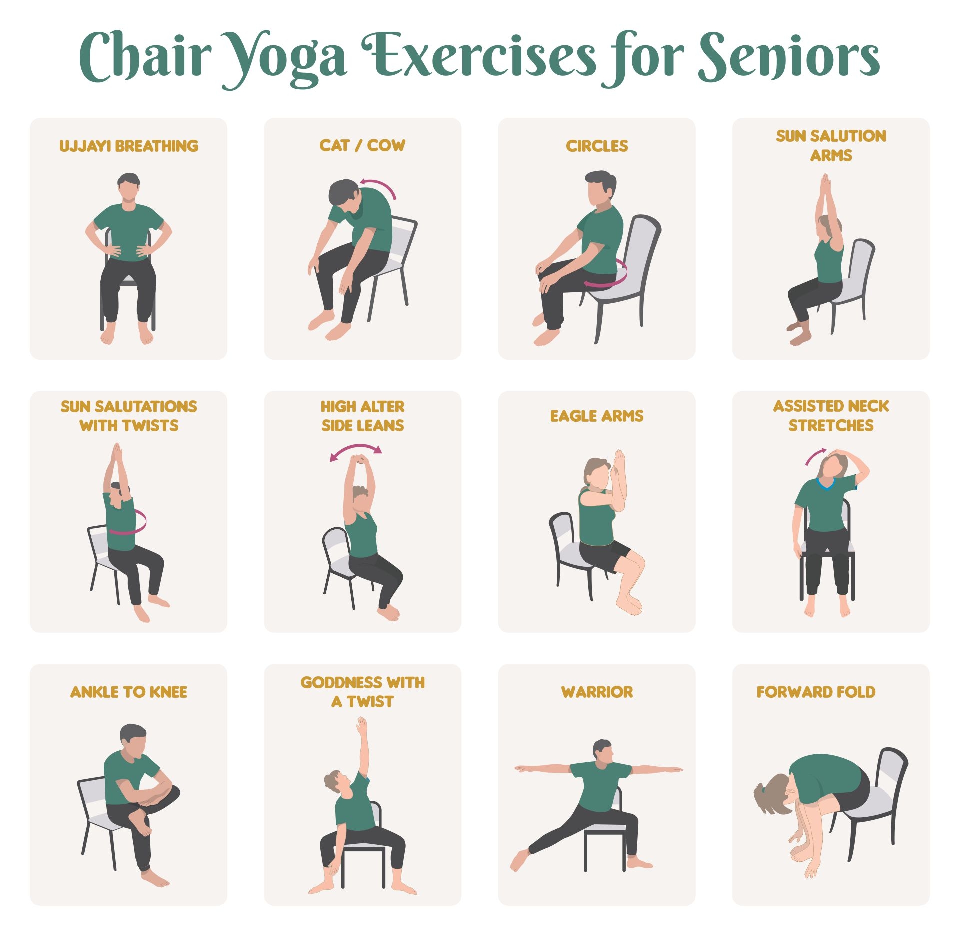 Printable Seated Workouts For Seniors Pdf Chair Yoga Sitting Printable Chair Exercises For Elderly With