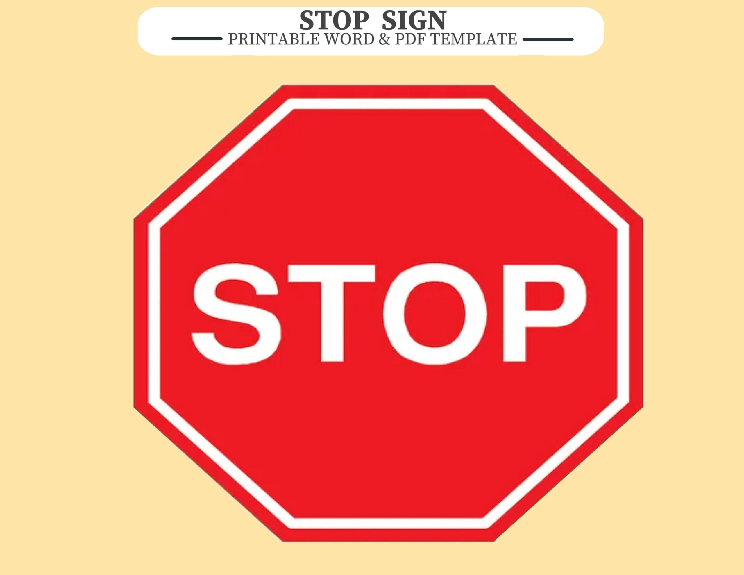 Printable STOP SIGN Word And PDF Templates Image Also Included Etsy