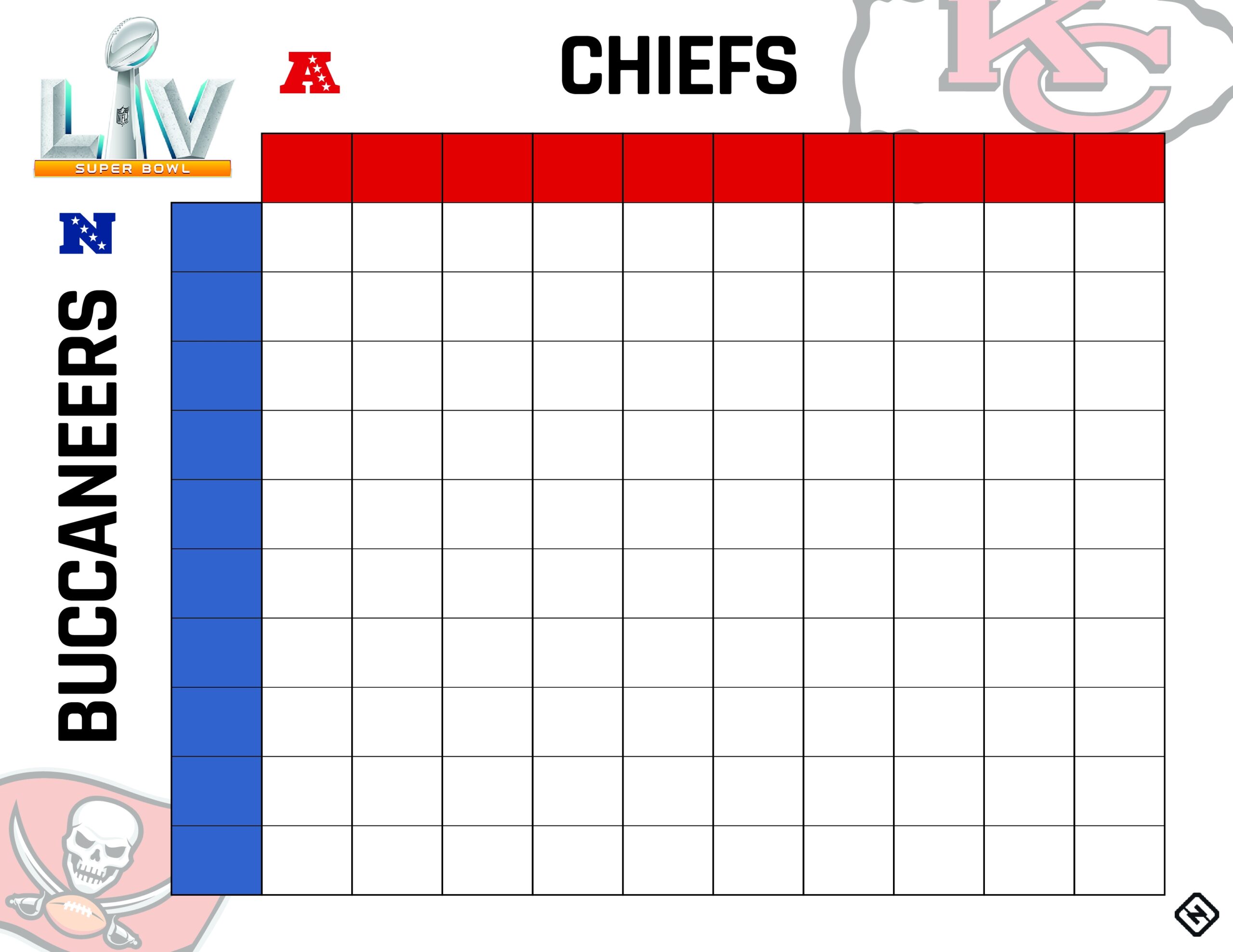 Printable Super Bowl Squares Grid For Chiefs Vs Buccaneers In 2021 Sporting News Printable Super Bowl Squares Grid For Chiefs Vs Buccaneers In 2021 Sporting News
