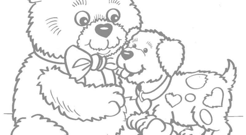 Printable Teddy Bear And Puppy Valentine Coloring Sheet instant Download digital File 8 X 10 Printable Valentine kids Coloring Download Etsy