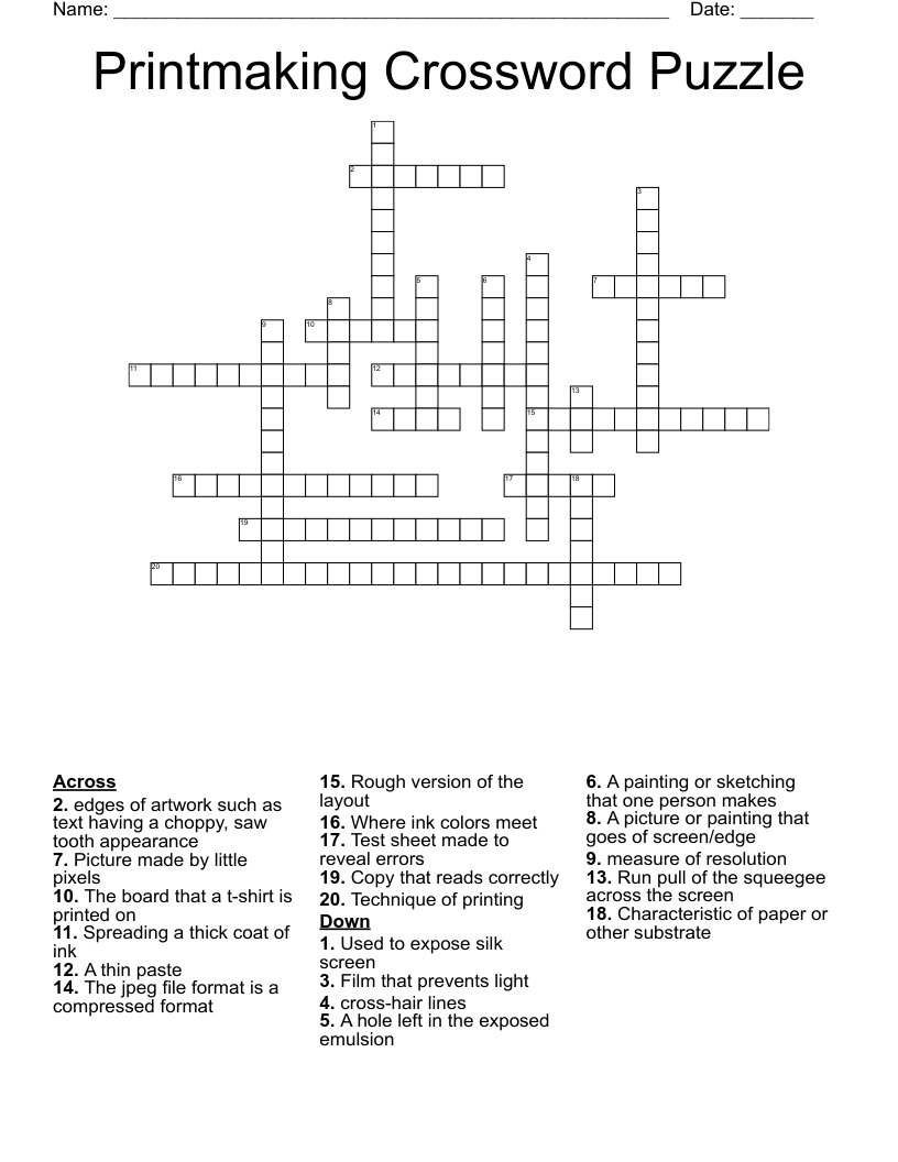 Printmaking Crossword Puzzle WordMint Printmaking Crossword Puzzle WordMint