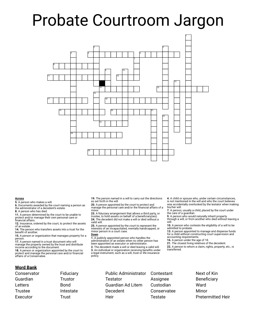 Probate Courtroom Jargon Crossword WordMint Probate Courtroom Jargon Crossword WordMint
