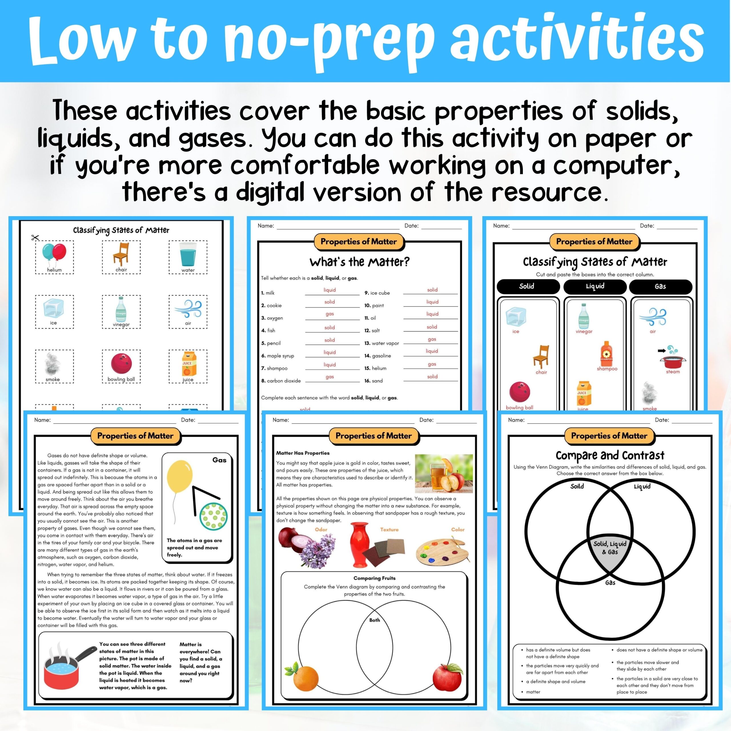 Properties Of Matter Activity Answer Key 5th Grade Physical Science Classful